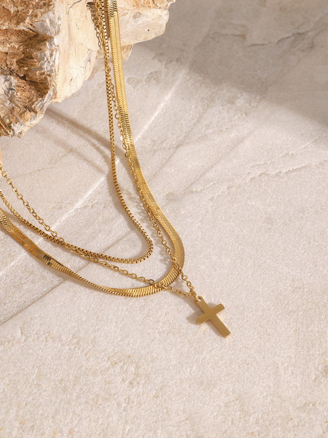 Aura Stylo - 18K Gold-Plated Three-Layered Cross Necklace