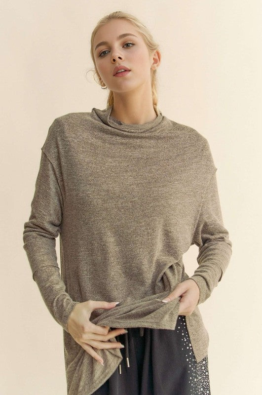 Davi &amp; Dani Slit Mock Neck Long Sleeve Top