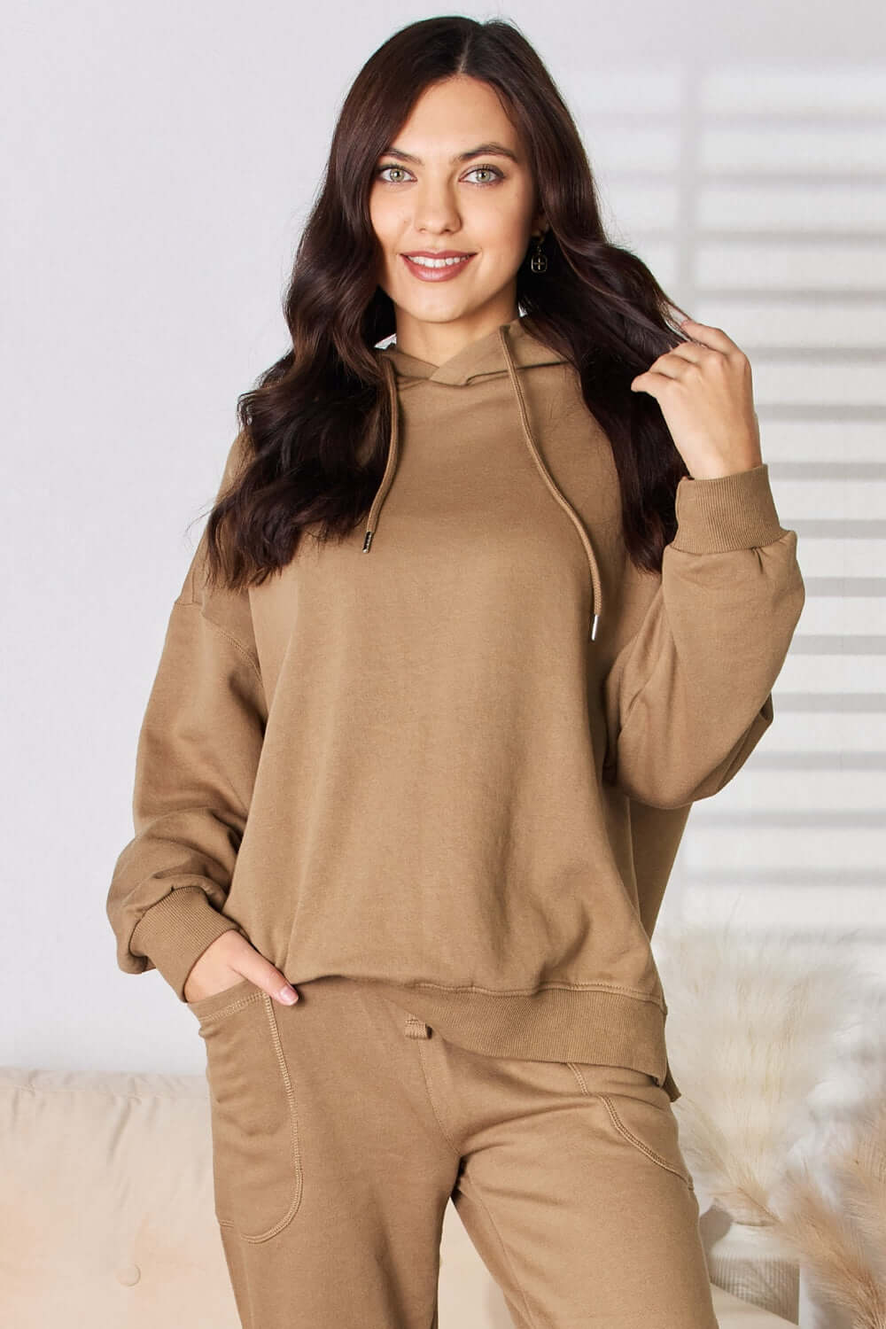 Aura Stylo - RISEN Drawstring Drop Shoulder Long Sleeve Hoodie