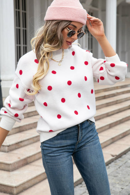 Aura Stylo - Angel Wings Woven Right Polka Dot Round Neck Dropped Shoulder Sweater