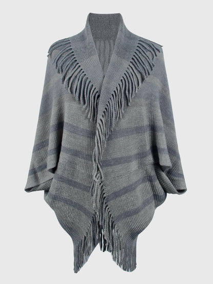 Aura Stylo - Fringe Detail Open Front Poncho