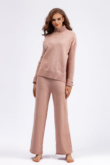 Aura Stylo - Basic Bae High- Low Turtleneck Long Sleeve Top and Pants Sweater Set