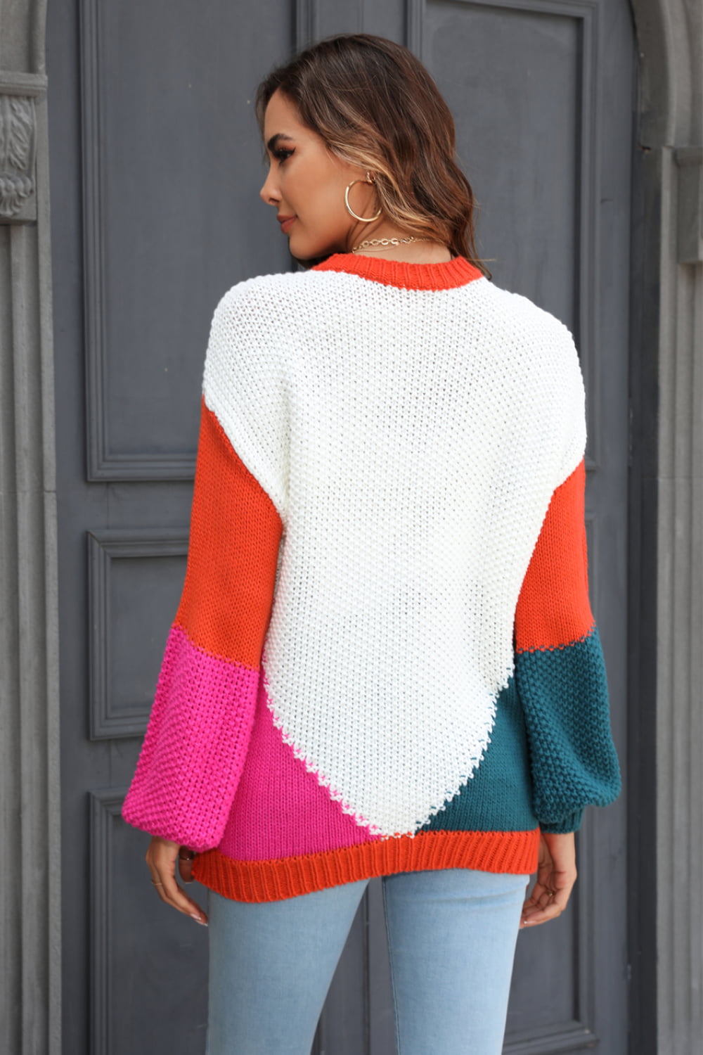 Aura Stylo - Angel Wings Color Block Round Neck Drop Shoulder Sweater