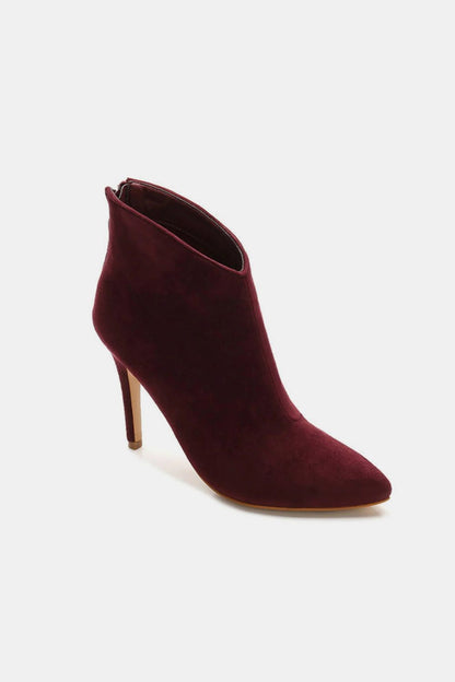 Aura Stylo - Beast Fashion Suede Stiletto Ankle Booties with Back Zippers