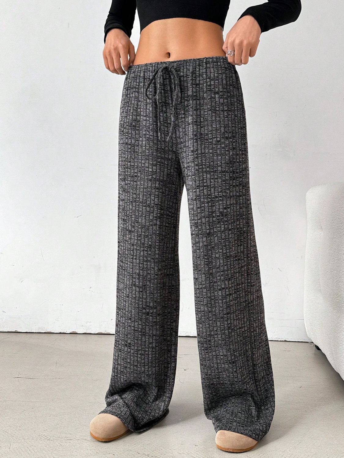 Aura Stylo - Tied Striped Wide Leg Pants