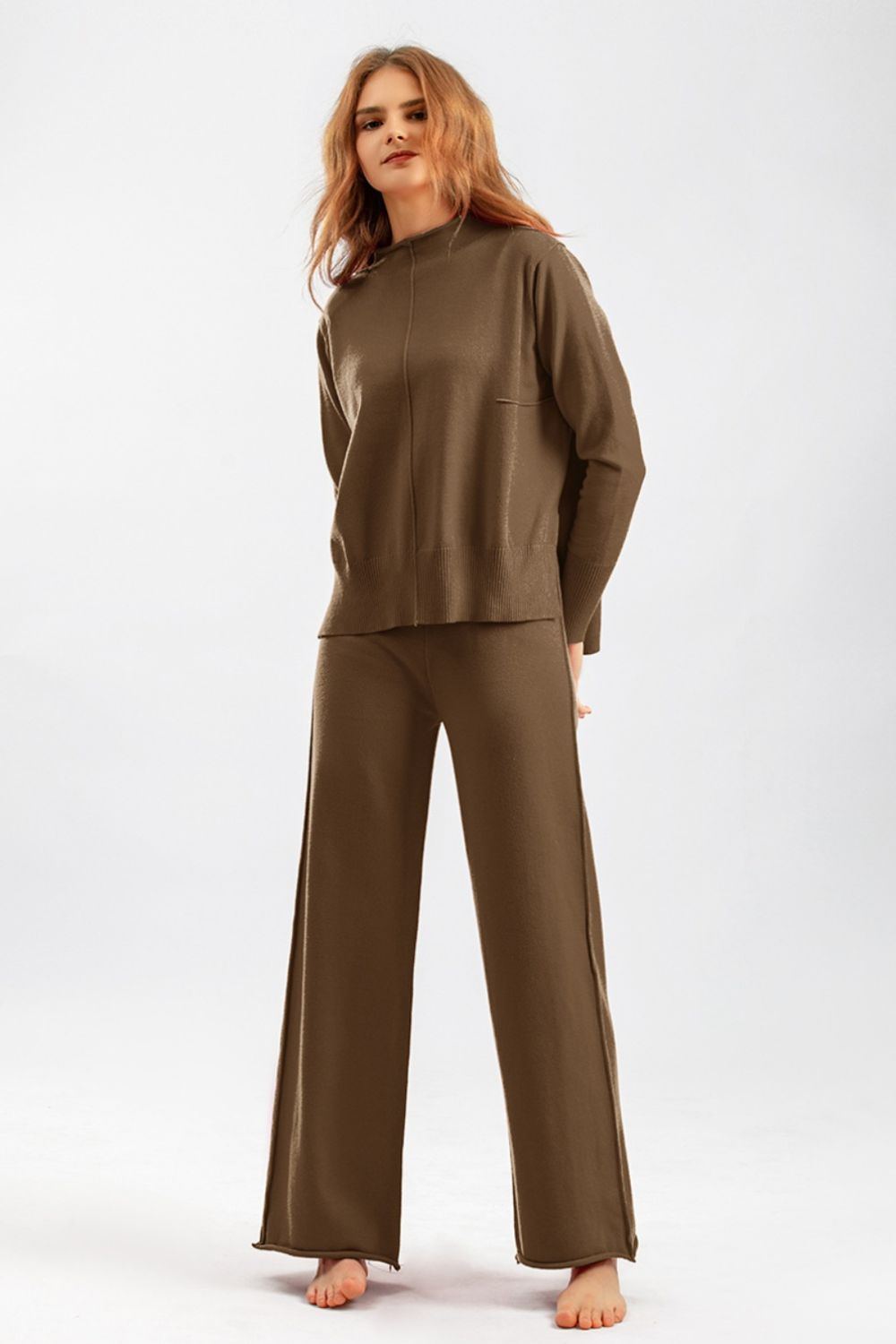 Aura Stylo - Basic Bae Mock Neck Long Sleeve Top and Pants Sweater Set