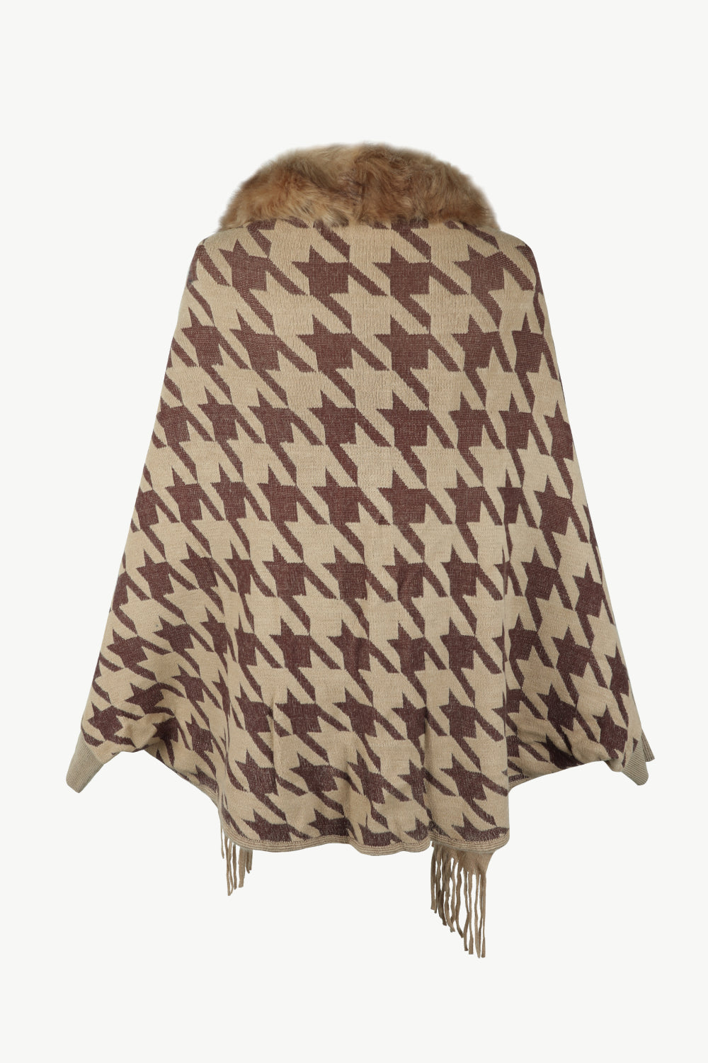 Chic Houndstooth Fringe Hem Poncho