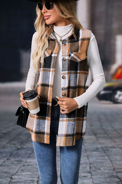 Aura Stylo - Plaid Button Up Vest Coat