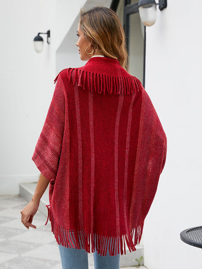 Aura Stylo - Fringe Detail Open Front Poncho