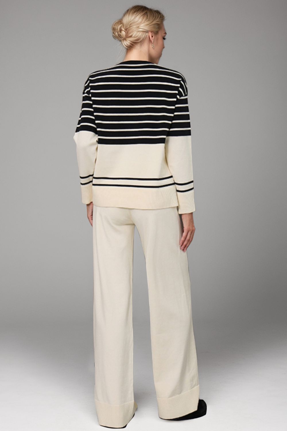 Bae Striped Round Neck Long Sleeve Top and Pants Sweater Set