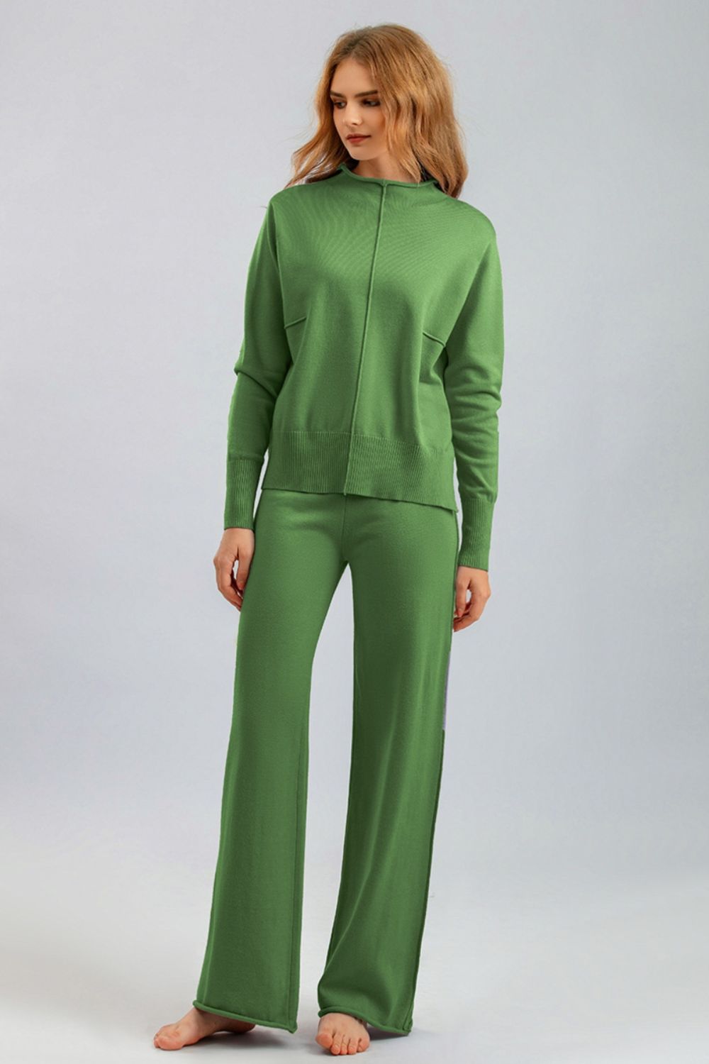 Aura Stylo - Basic Bae Mock Neck Long Sleeve Top and Pants Sweater Set