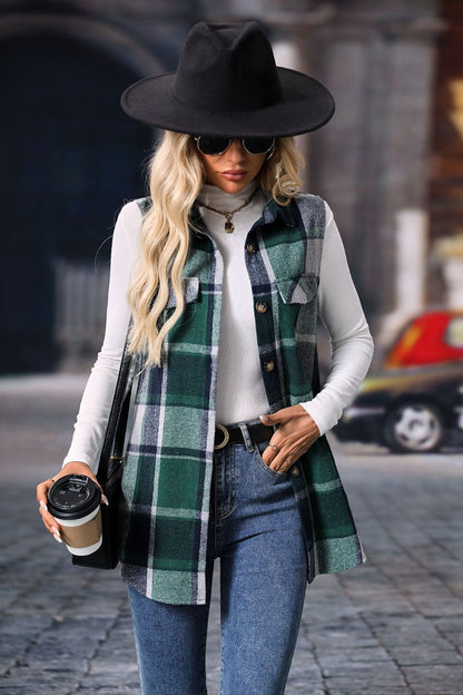 Aura Stylo - Plaid Button Up Vest Coat