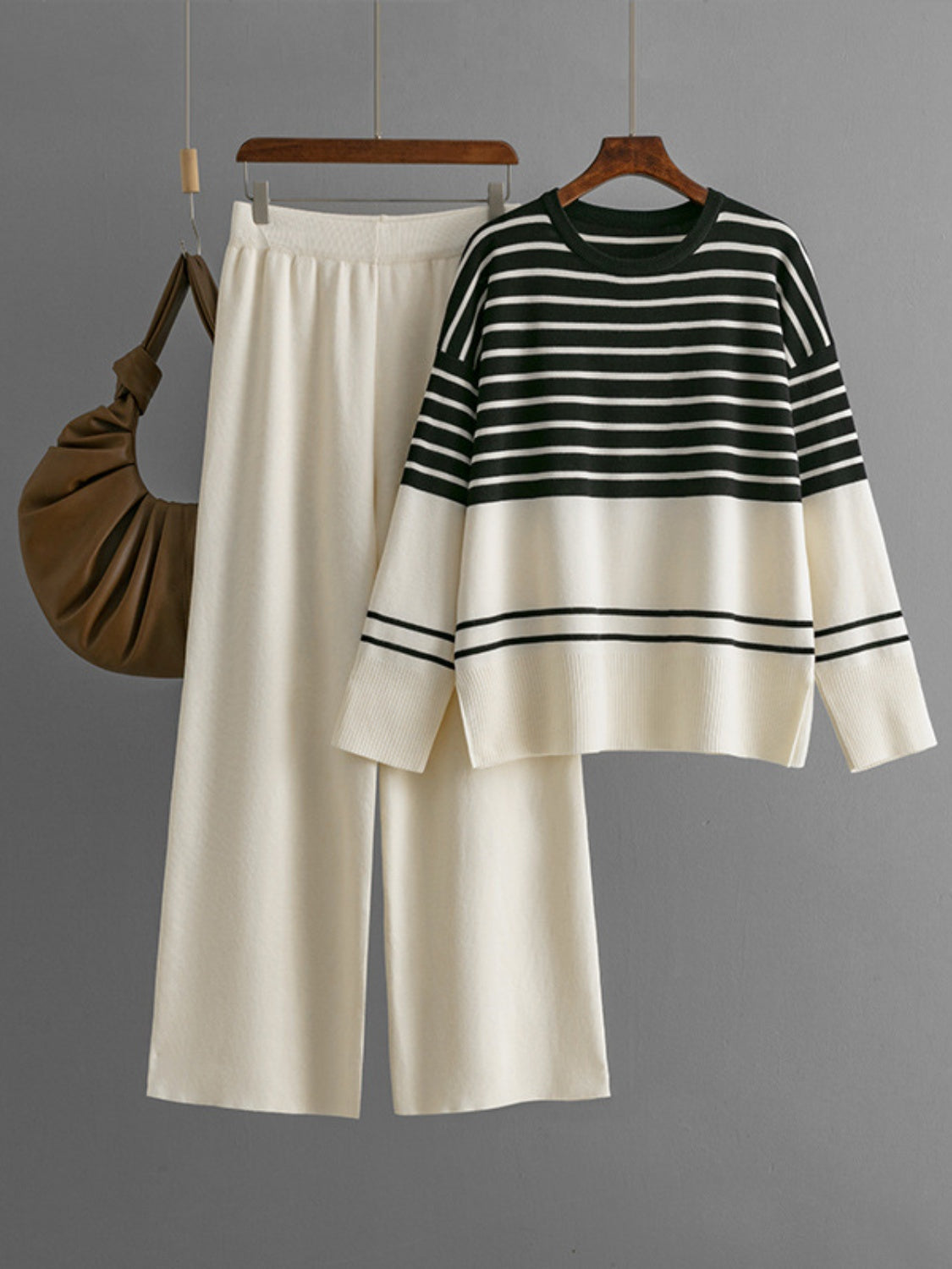 Bae Striped Round Neck Long Sleeve Top and Pants Sweater Set