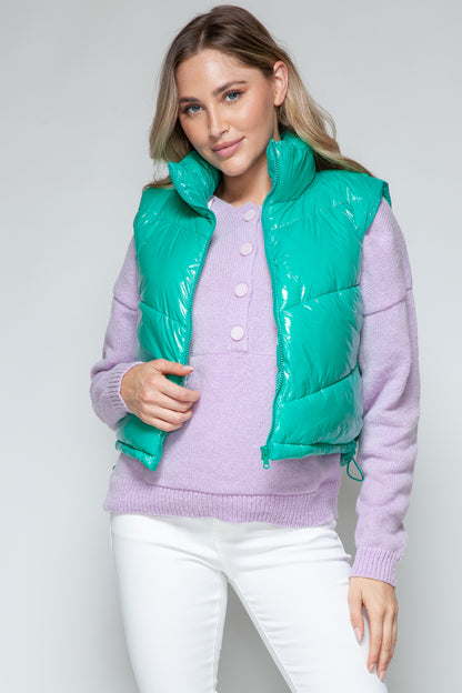 Snobbish Zip Up Turtleneck Shiny Quilted Vest