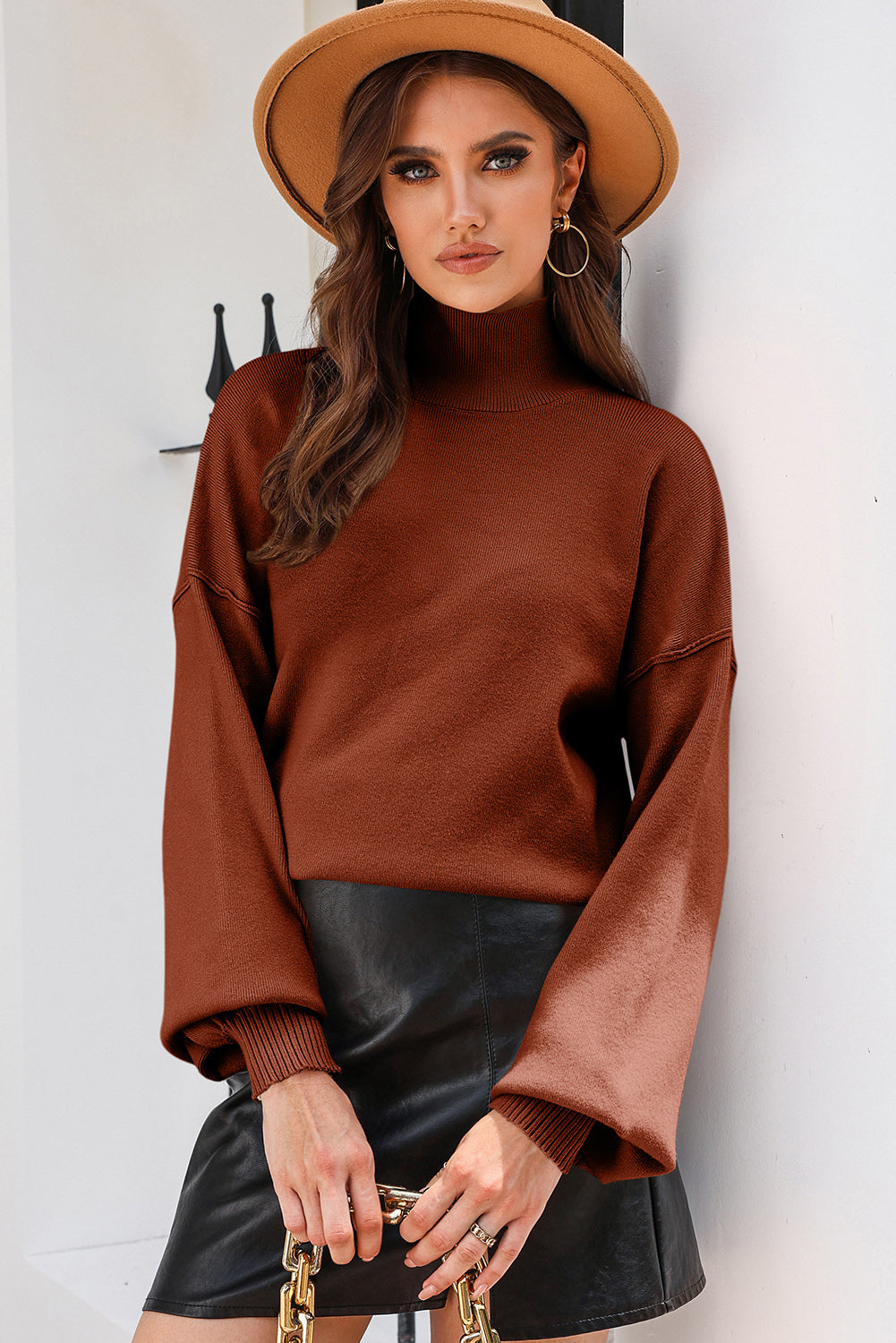 Aura Stylo - Turtleneck Lantern Sleeve Sweater