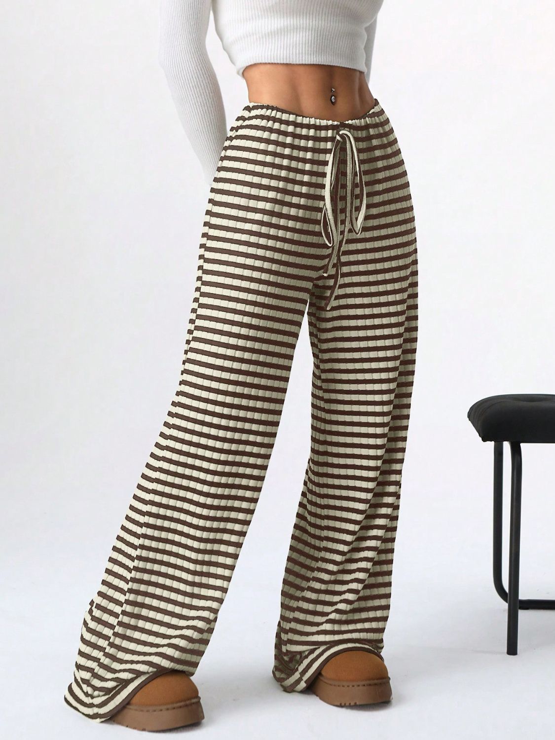 Aura Stylo - Tied Striped Wide Leg Pants