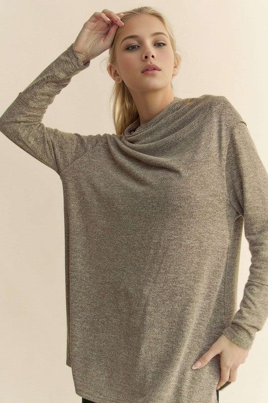 Davi &amp; Dani Slit Mock Neck Long Sleeve Top