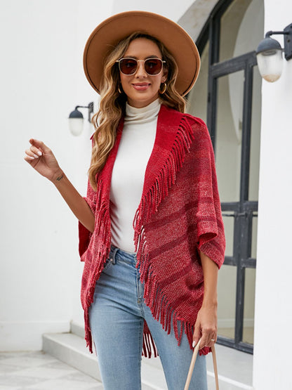 Aura Stylo - Fringe Detail Open Front Poncho