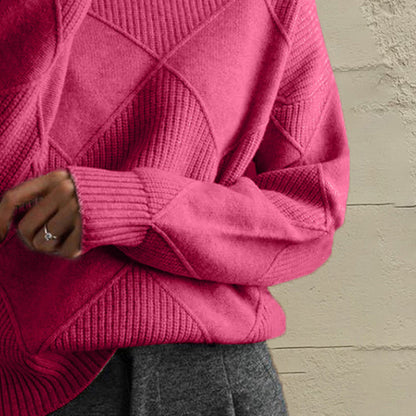  Geometric Turtleneck Long Sleeve Sweater