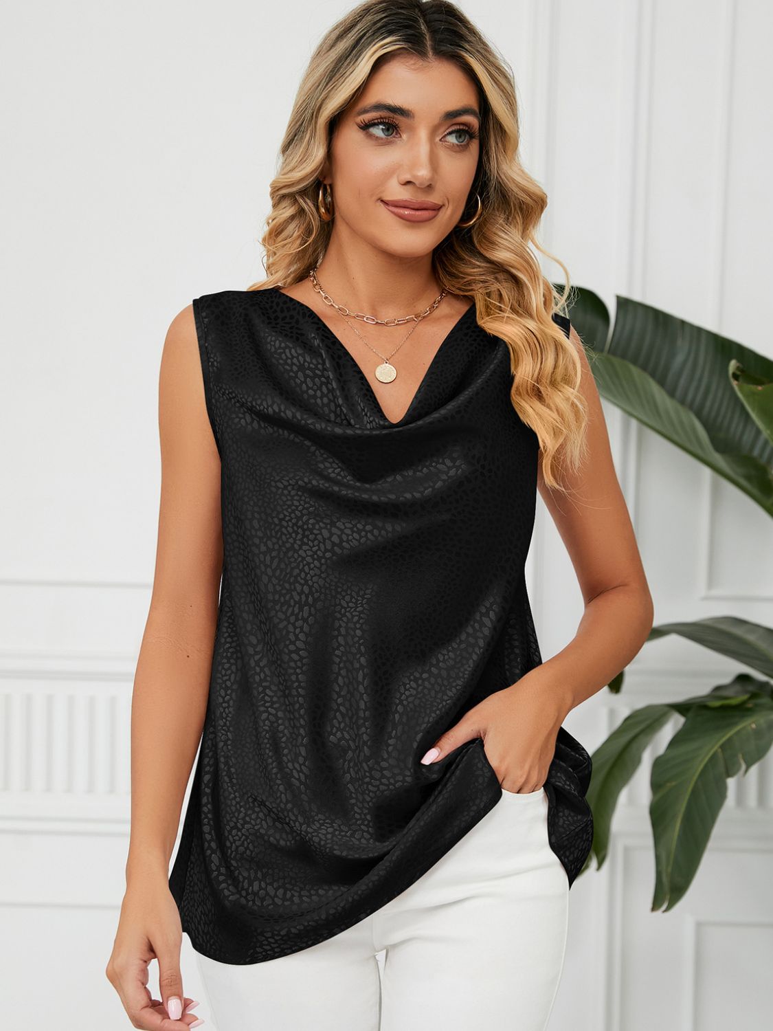 Comfortable Solid Cowl Neck Top