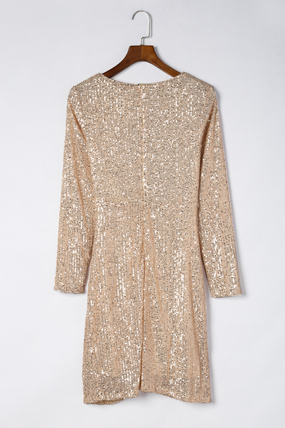 Aura Stylo - Sequin Knot Round Neck Long Sleeve Mini Dress