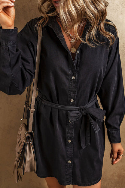 Aura Stylo - Button Up Collared Neck Denim Dress