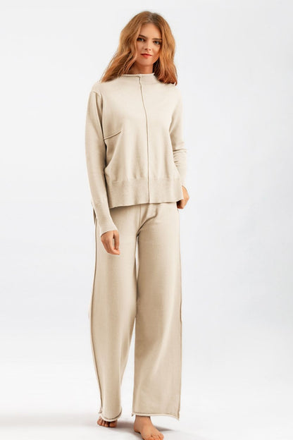 Aura Stylo - Basic Bae Mock Neck Long Sleeve Top and Pants Sweater Set