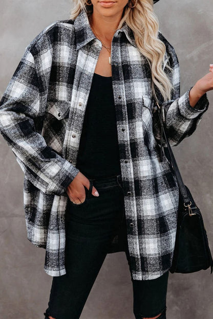 Aura Stylo - Full Size Plaid Collared Neck Long Sleeve Shirt