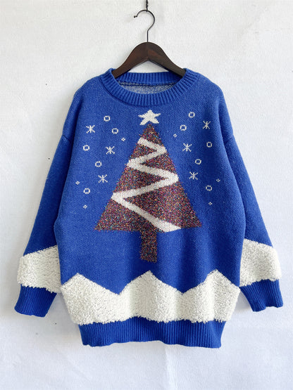 Aura Stylo - Christmas Tree Graphic Dropped Shoulder Sweater