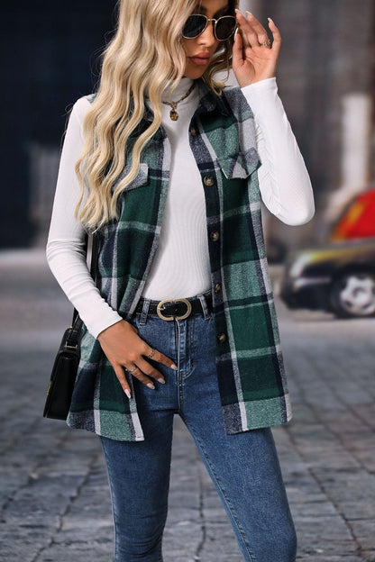 Aura Stylo - Plaid Button Up Vest Coat