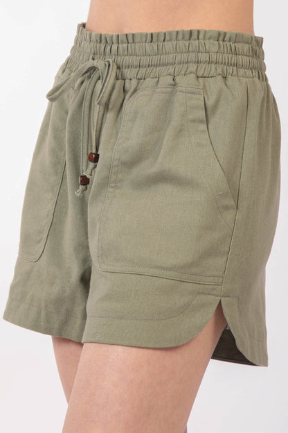 Aura Stylo - VERY J Drawstring Elastic Waist Linen Shorts