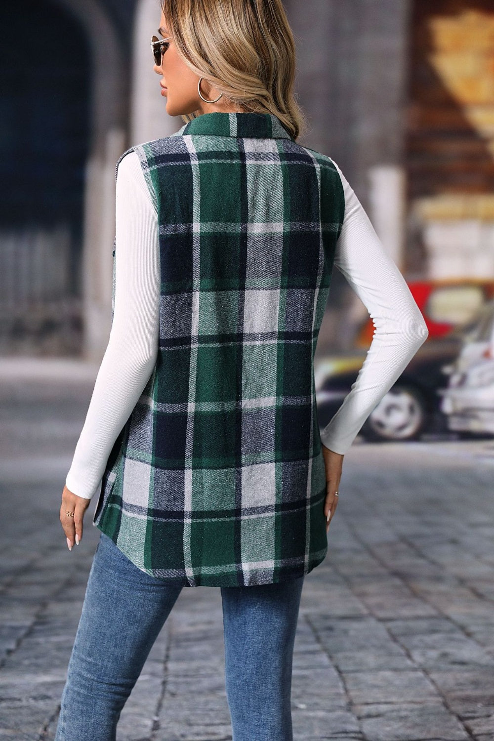 Aura Stylo - Plaid Button Up Vest Coat