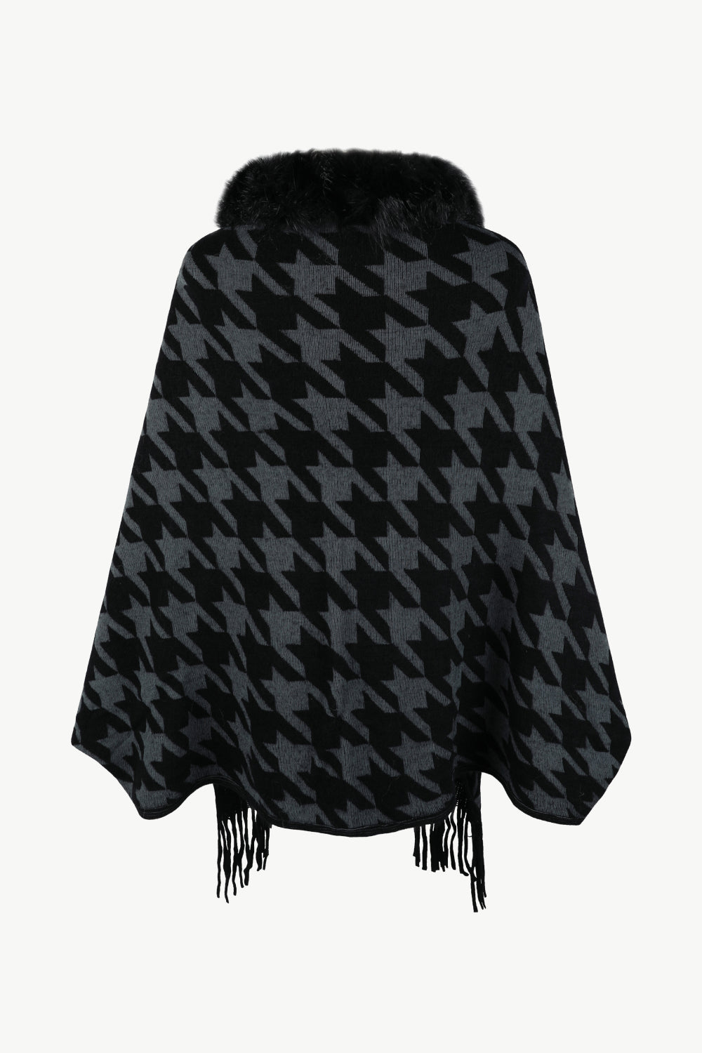 Chic Houndstooth Fringe Hem Poncho