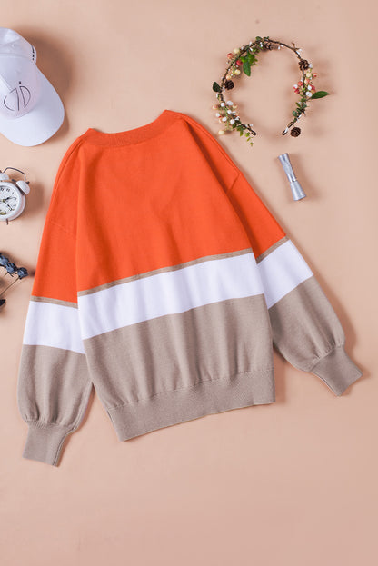 Aura Stylo - Striped V-Neck Long Sleeve Sweater