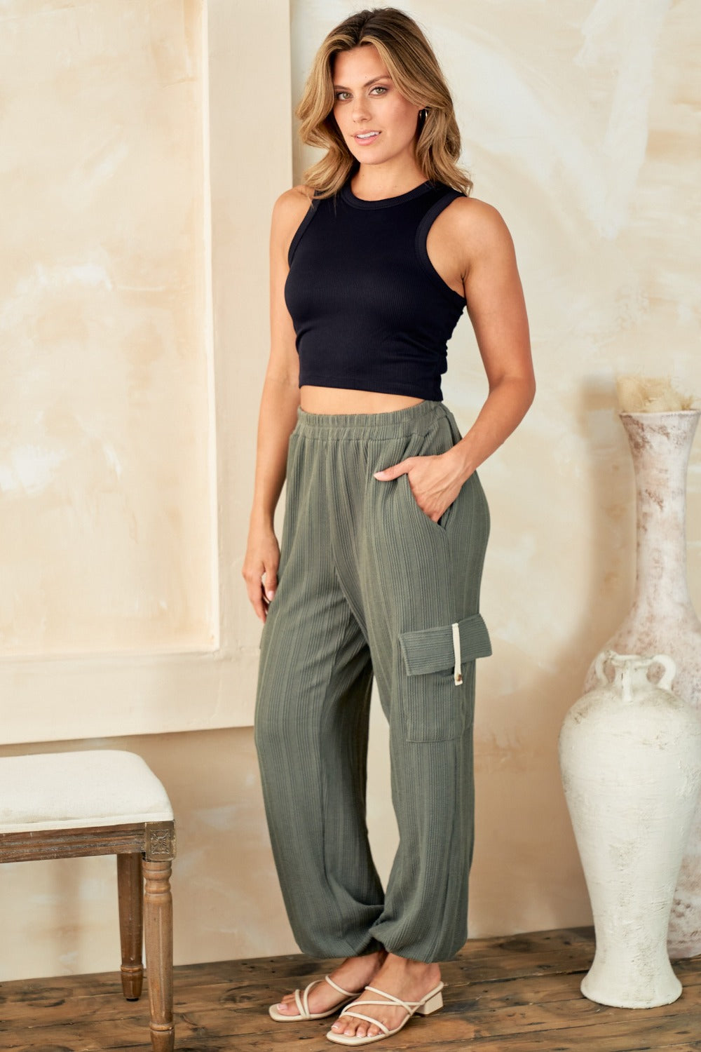 Hailey &amp; Co Textured Rib Cargo Pants