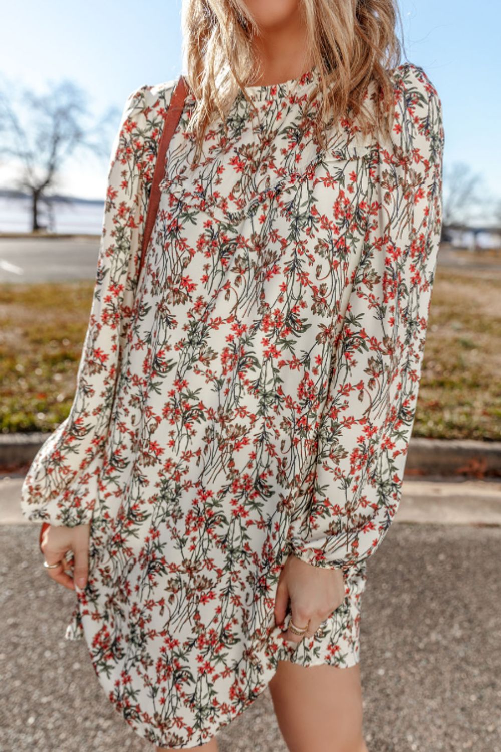 Aura Stylo - Floral Round Neck Long Sleeve Dress