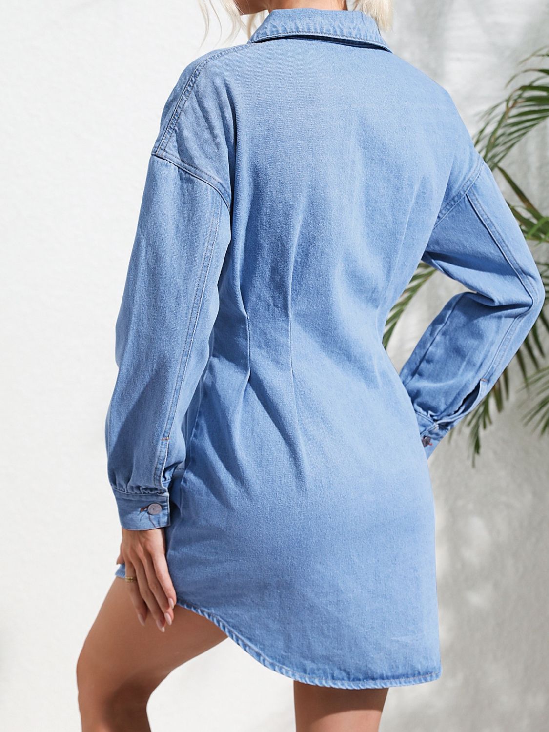 Aura Stylo - Distressed Button Up Long Sleeve Denim Dress