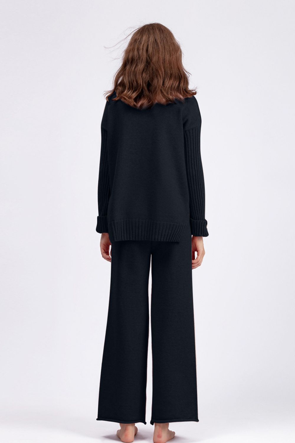 Aura Stylo - Basic Bae High- Low Turtleneck Long Sleeve Top and Pants Sweater Set