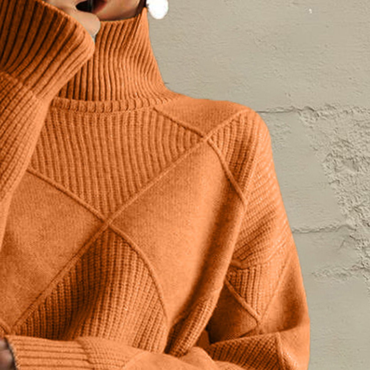  Geometric Turtleneck Long Sleeve Sweater