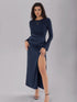 Aura Stylo - Split Round Neck Long Sleeve Midi Dress