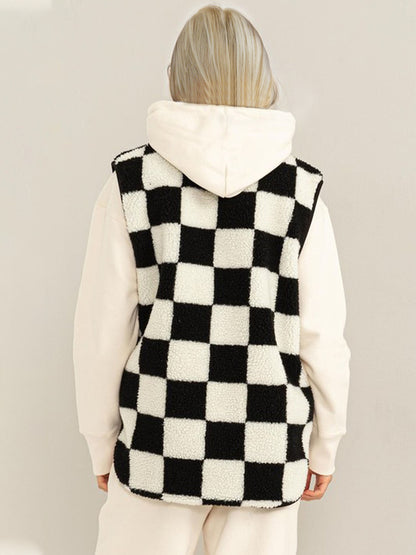 Aura Stylo - Double Take Full Size Zip Up Checkered Vest Cost