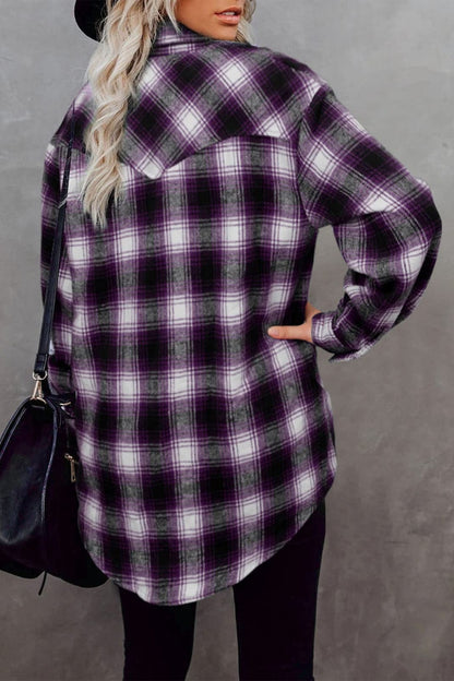 Aura Stylo - Full Size Plaid Collared Neck Long Sleeve Shirt