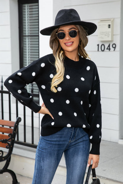 Aura Stylo - Angel Wings Woven Right Polka Dot Round Neck Dropped Shoulder Sweater