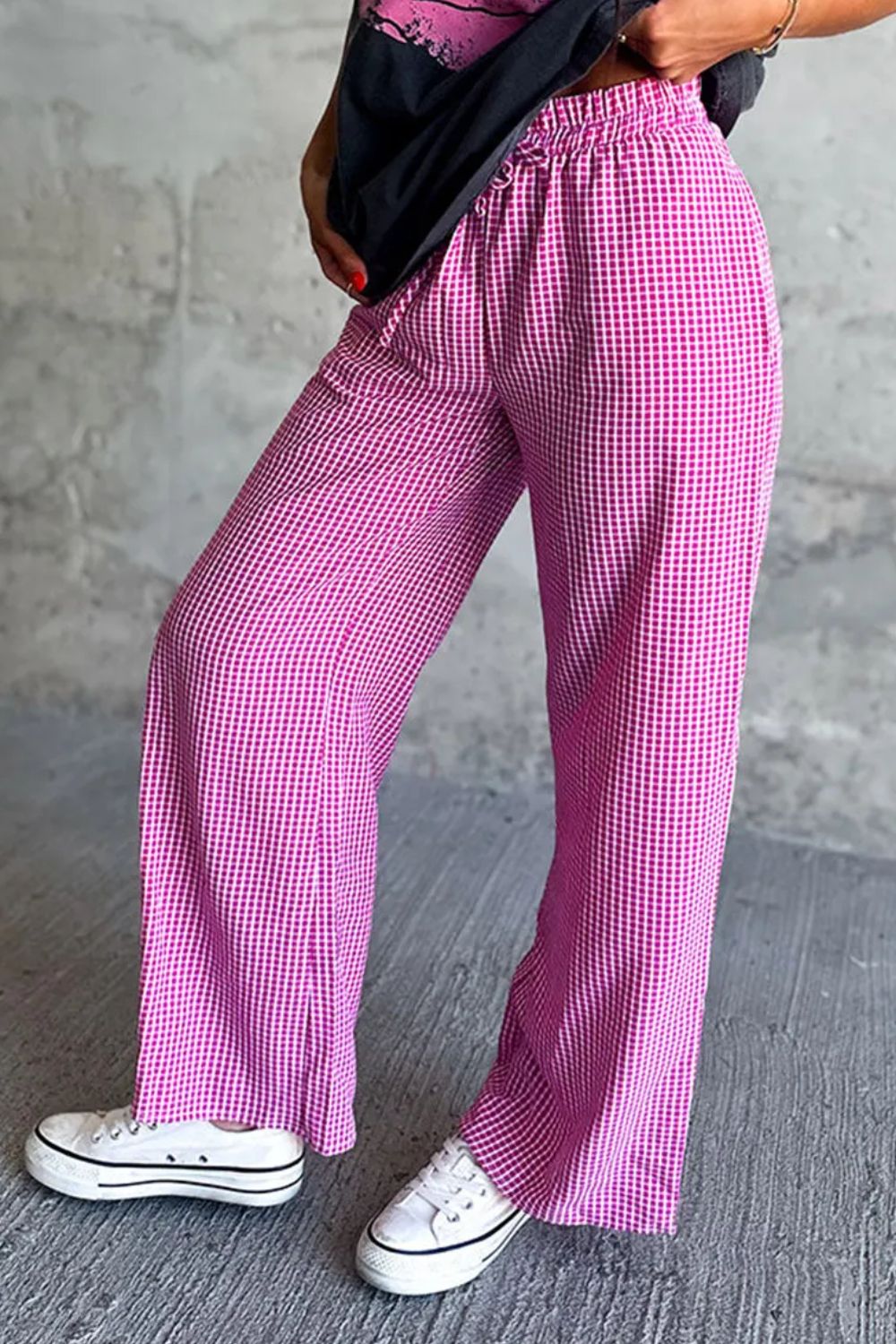 Aura Stylo - Plaid Wide Leg Pants with Pockets