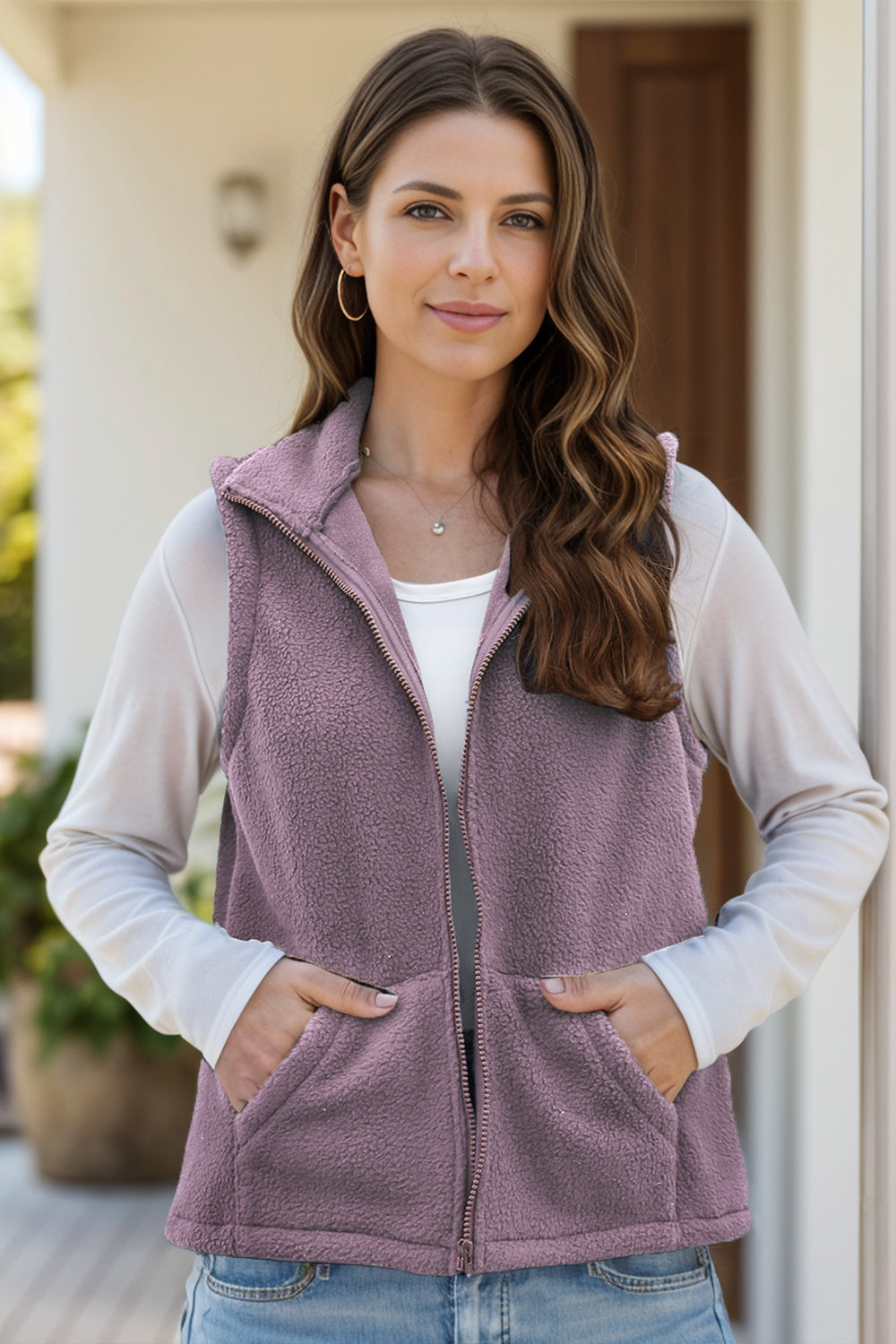 Aura Stylo - Zip Up Vest Coat with Pockets