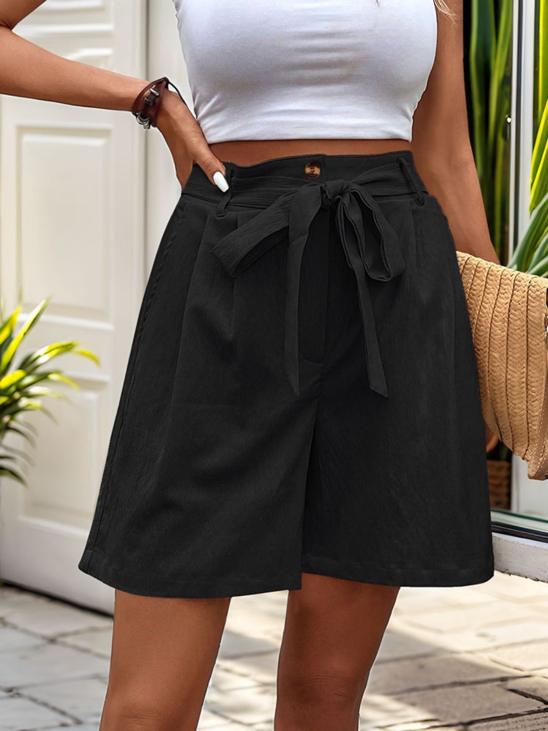 Perfee Pocketed High Waist Shorts