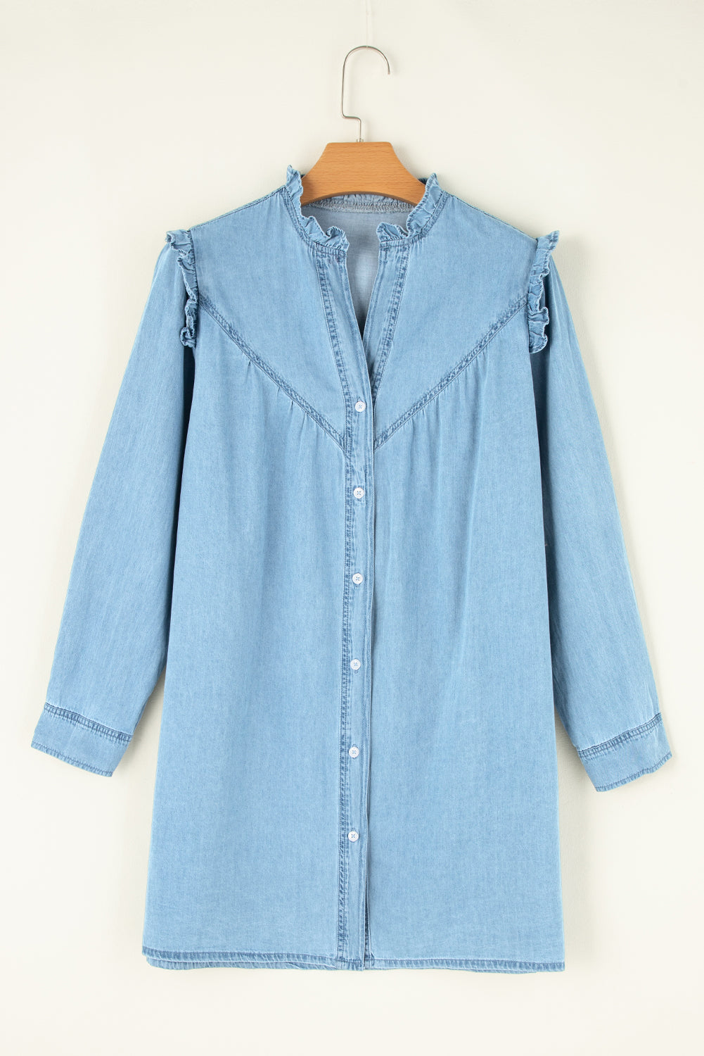 Aura Stylo - Button Up Notched Long Sleeve Denim Dress