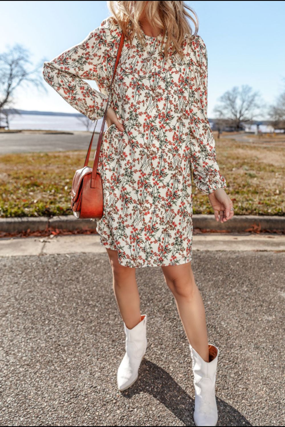 Aura Stylo - Floral Round Neck Long Sleeve Dress