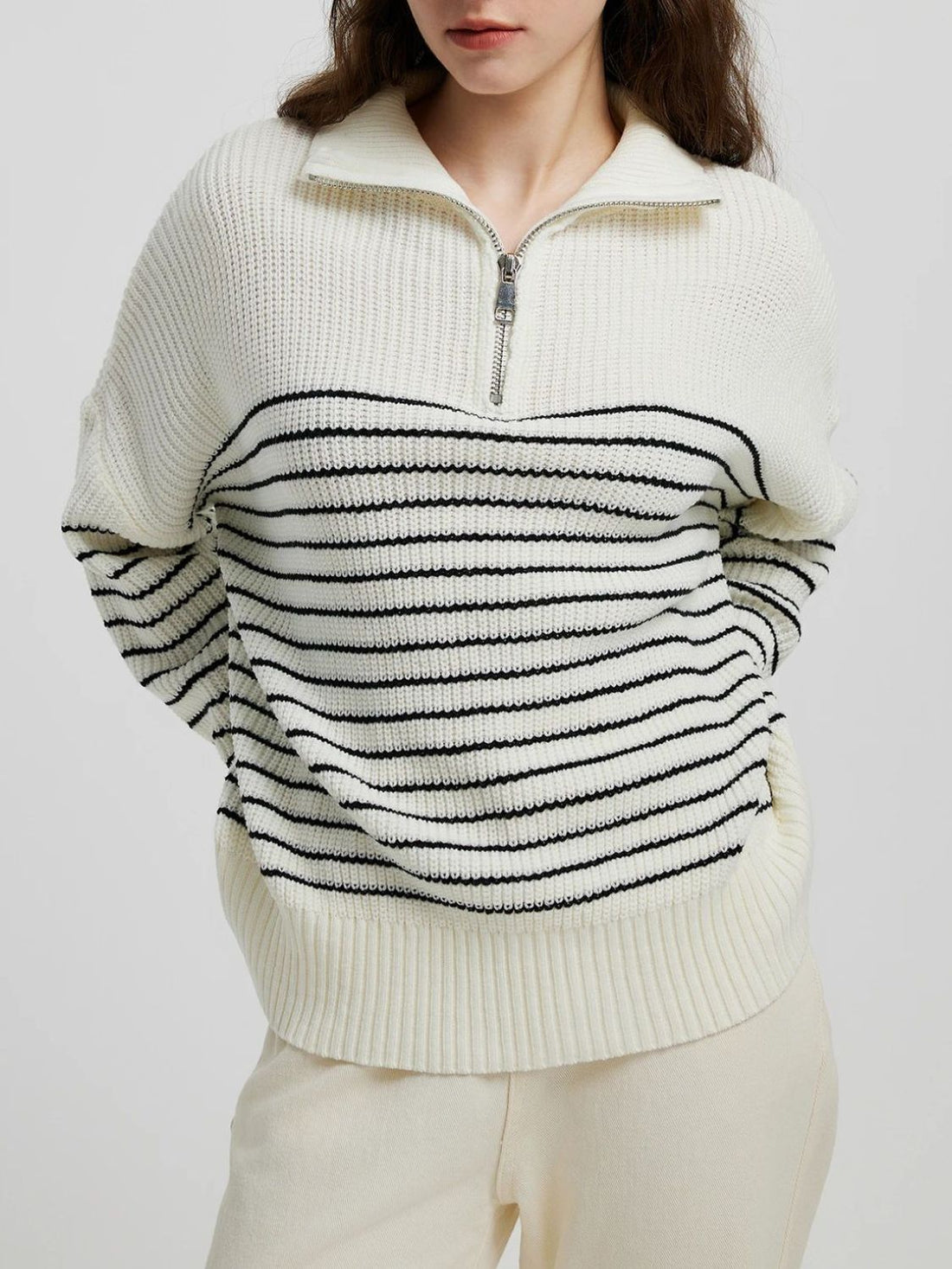 Striped Half Zip Long Sleeve Sweater