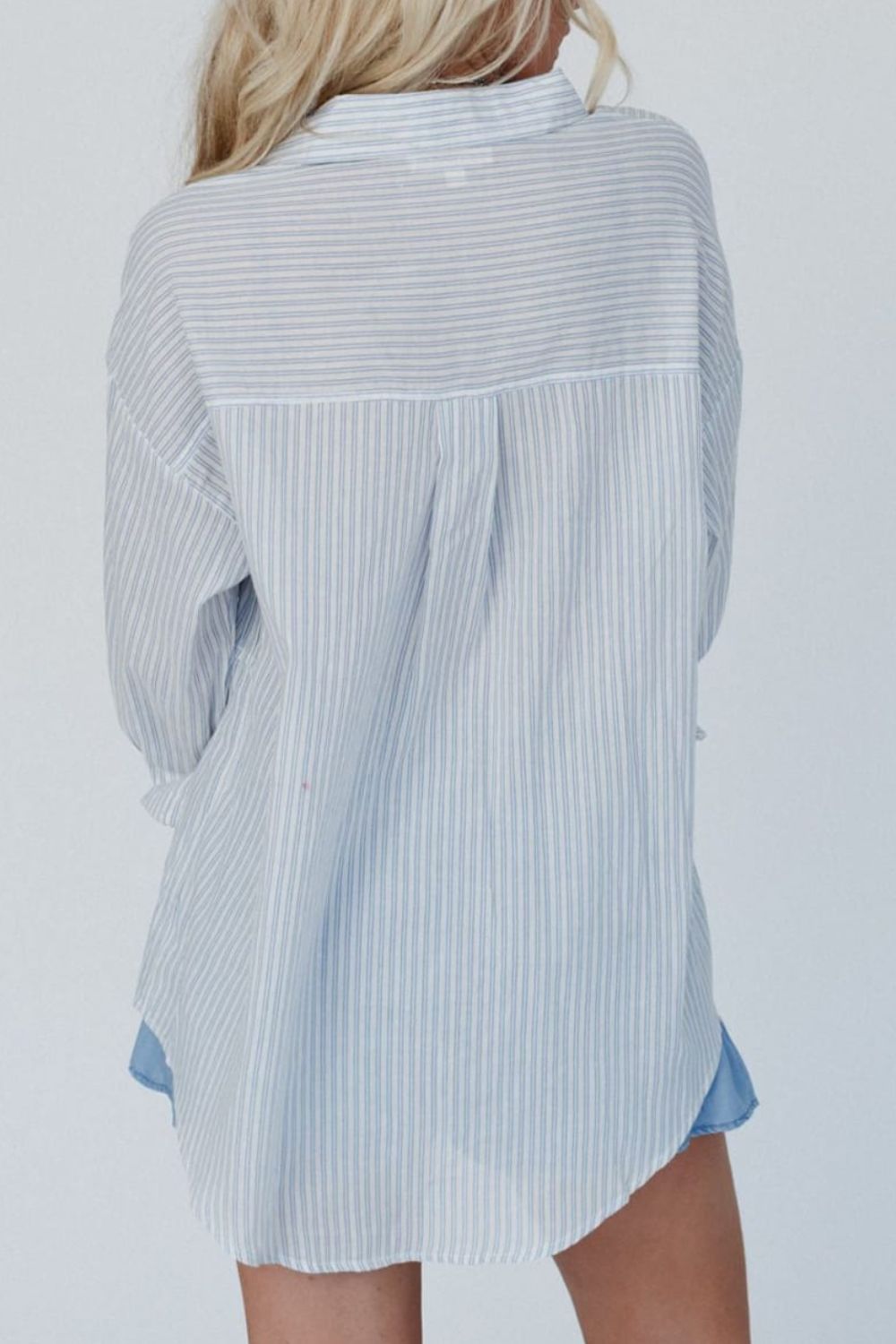 Aura Stylo - Frill Striped Collared Neck Long Sleeve Shirt